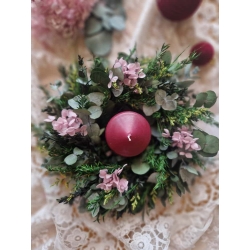 Wianek naturalny ze świecą Stabilizowany Eukaliptus i Hortensja